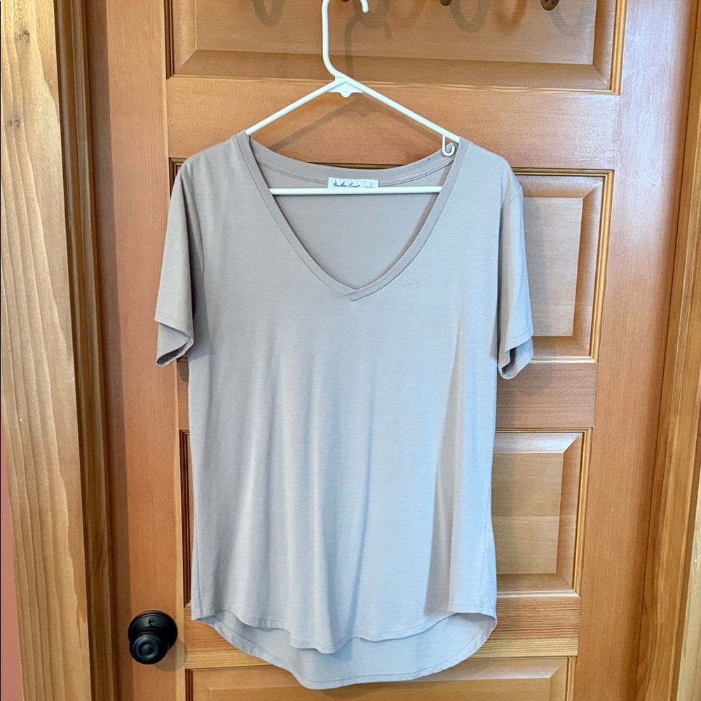 Another Love Taupe V-Neck Short Sleeve Tee